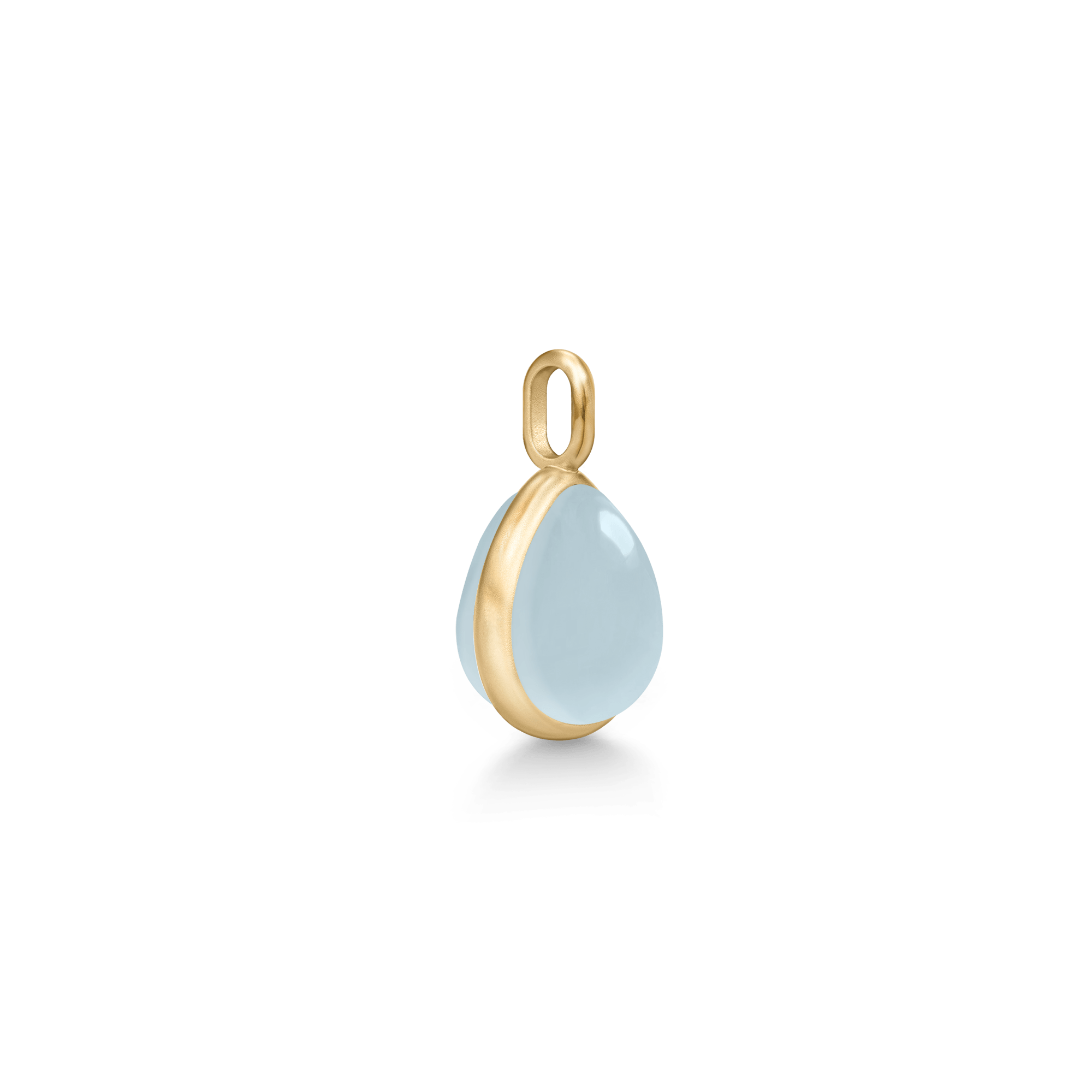 Paloma vedhæng med lys aqua pear-cabochon krystal i guldindfatning, sidevinkel
