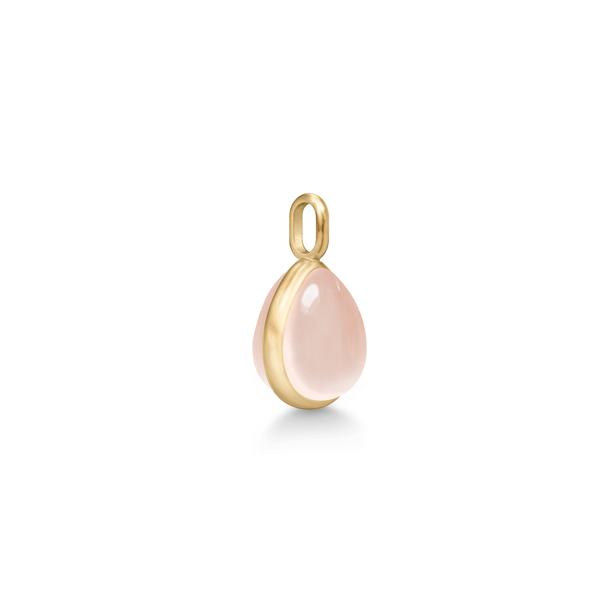 Paloma vedhæng med lyserød pear-cabochon krystal i guldindfatning, sidevinkel