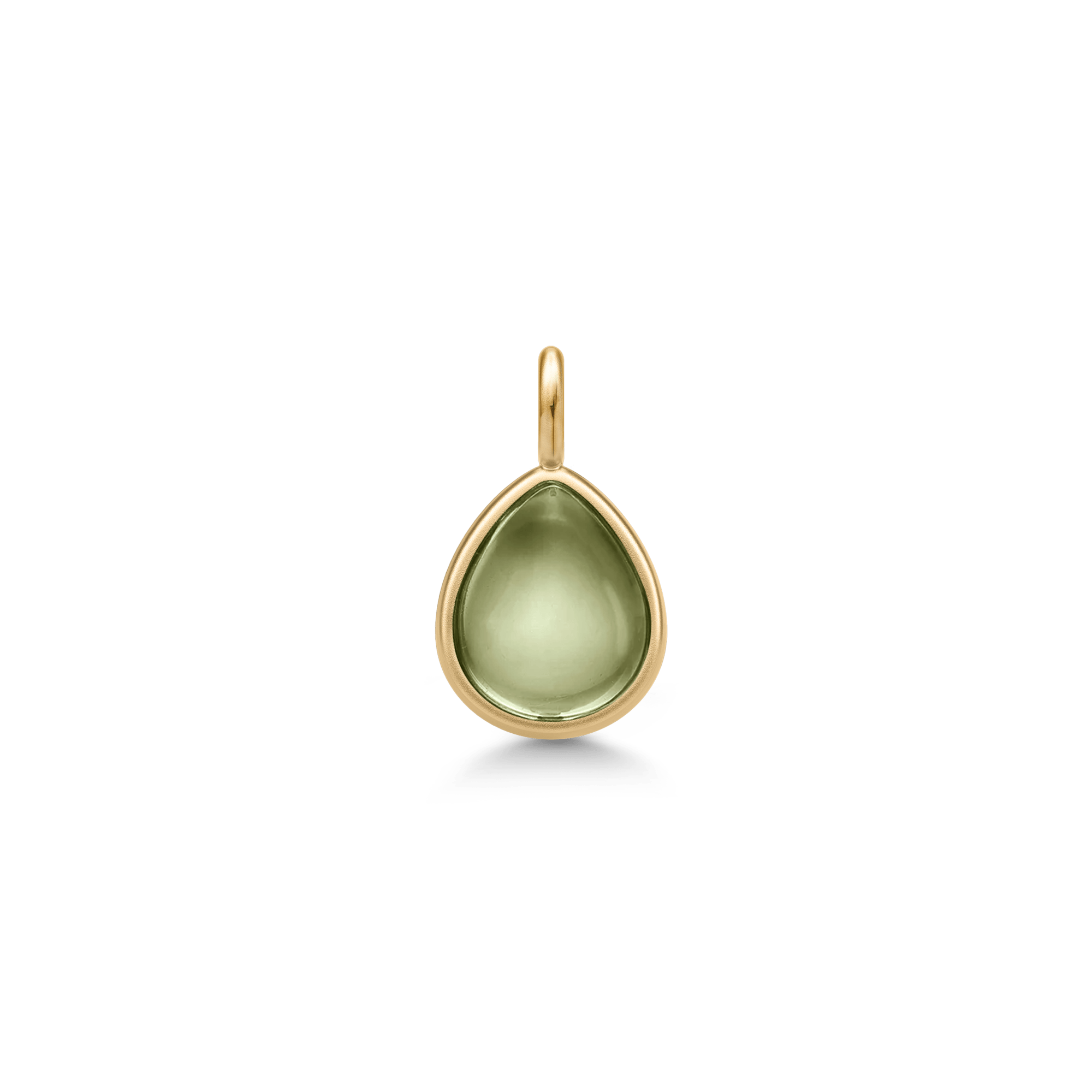 Paloma vedhæng med olivengrøn pear-cabochon krystal i guldindfatning, forfra