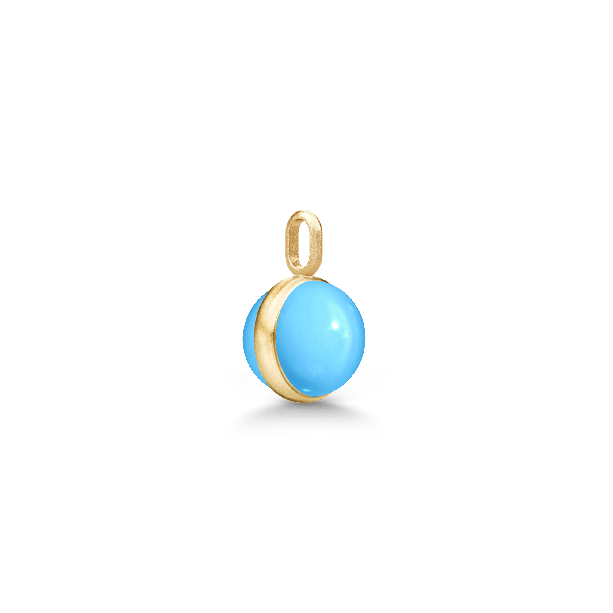 Little Prime Pendant med turkisblå cabochon-slebet krystal i forgyldt sølv, set fra siden