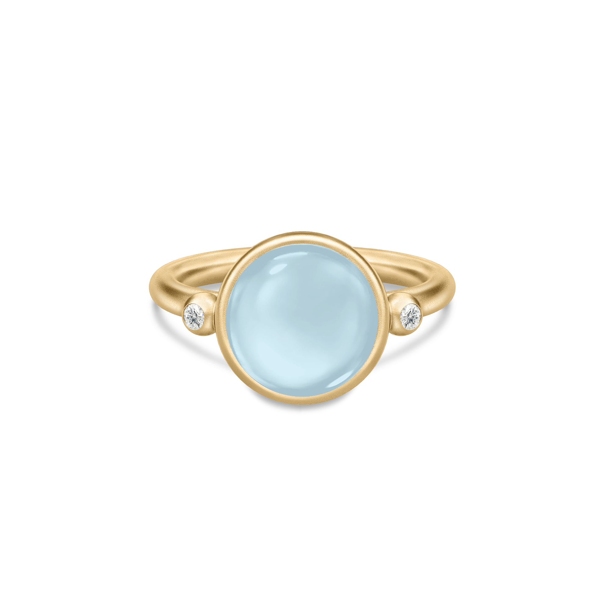 Prime Ring i sandblæst guld med lyseblå cabochon-krystal og cubisk zirkonia