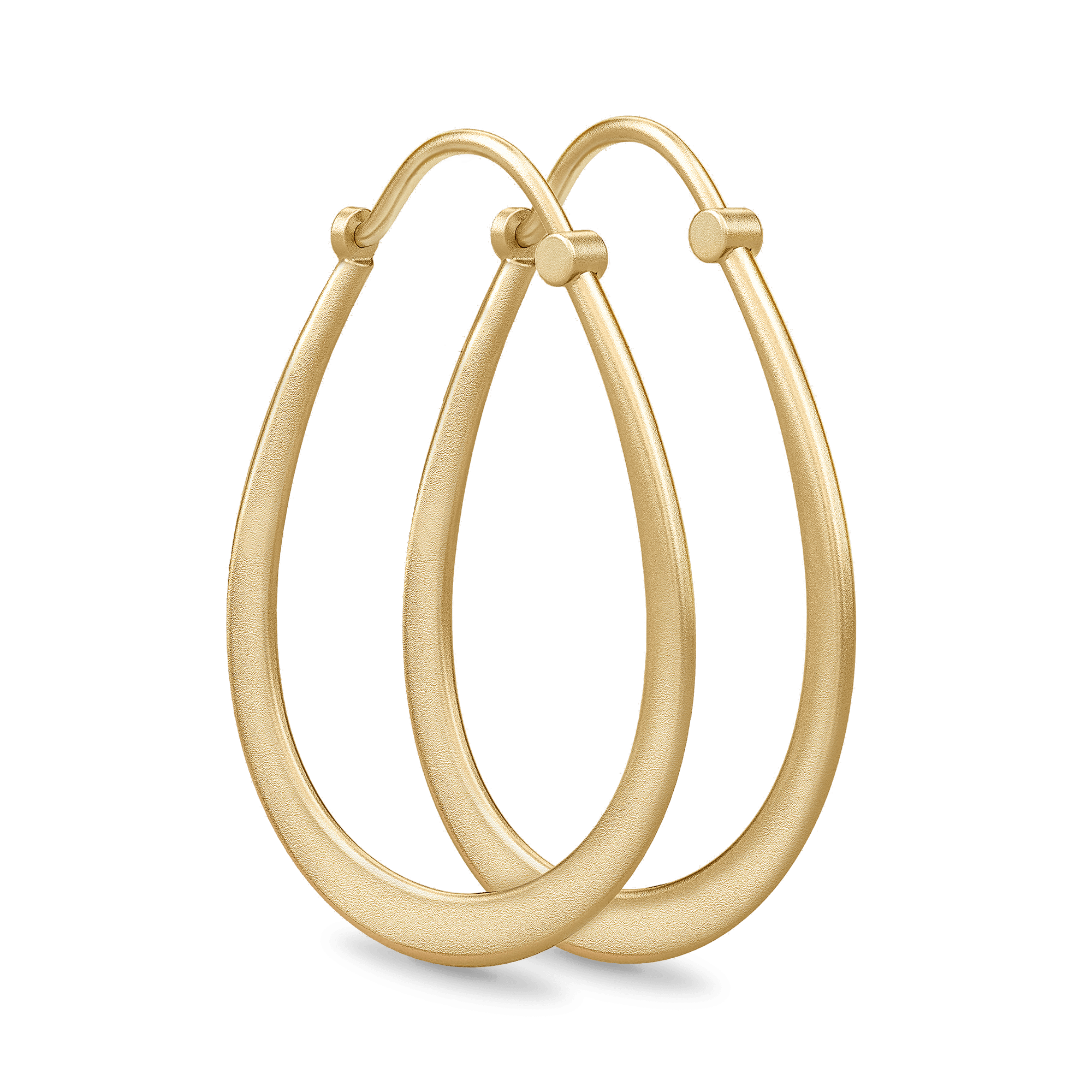 Classic Pear Hoop øreringe i mat guld, dråbeformet design, studiofoto