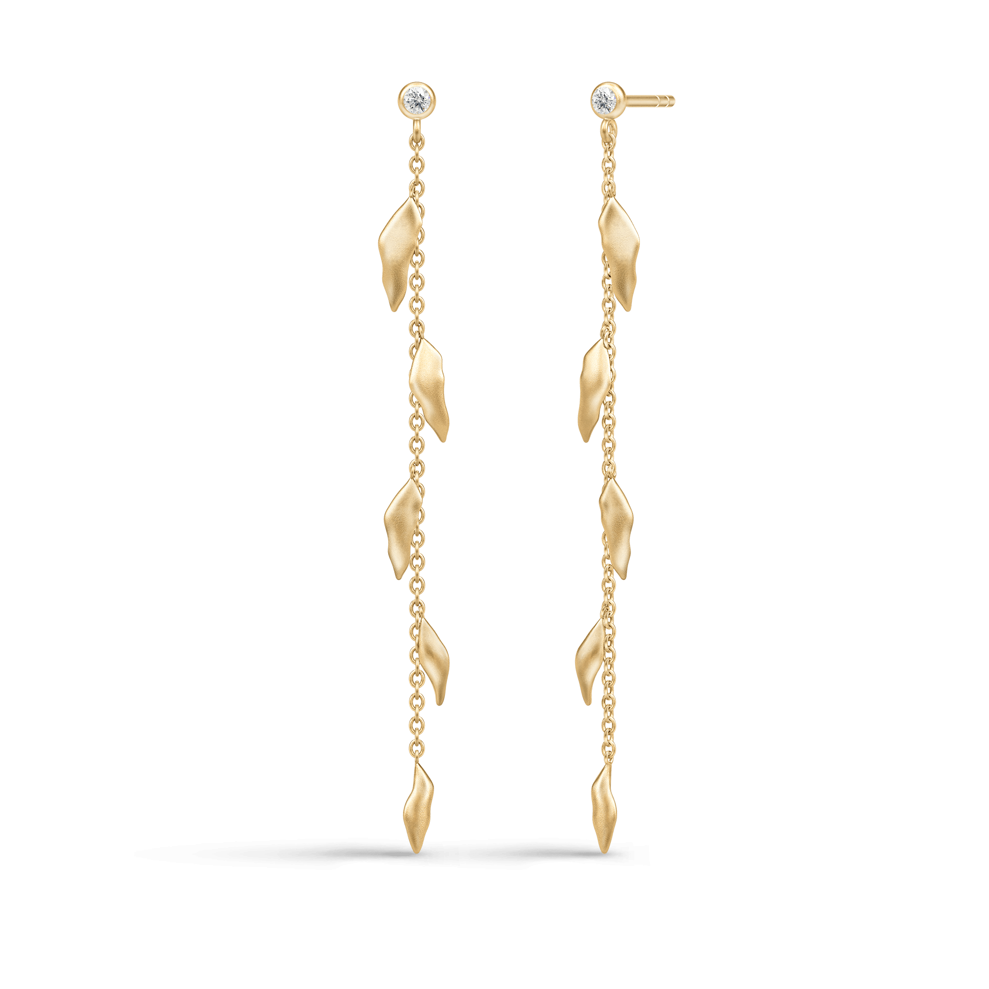Tree of Life Chain Earrings - kædeøreringe med bladvedhæng i forgyldt sølv