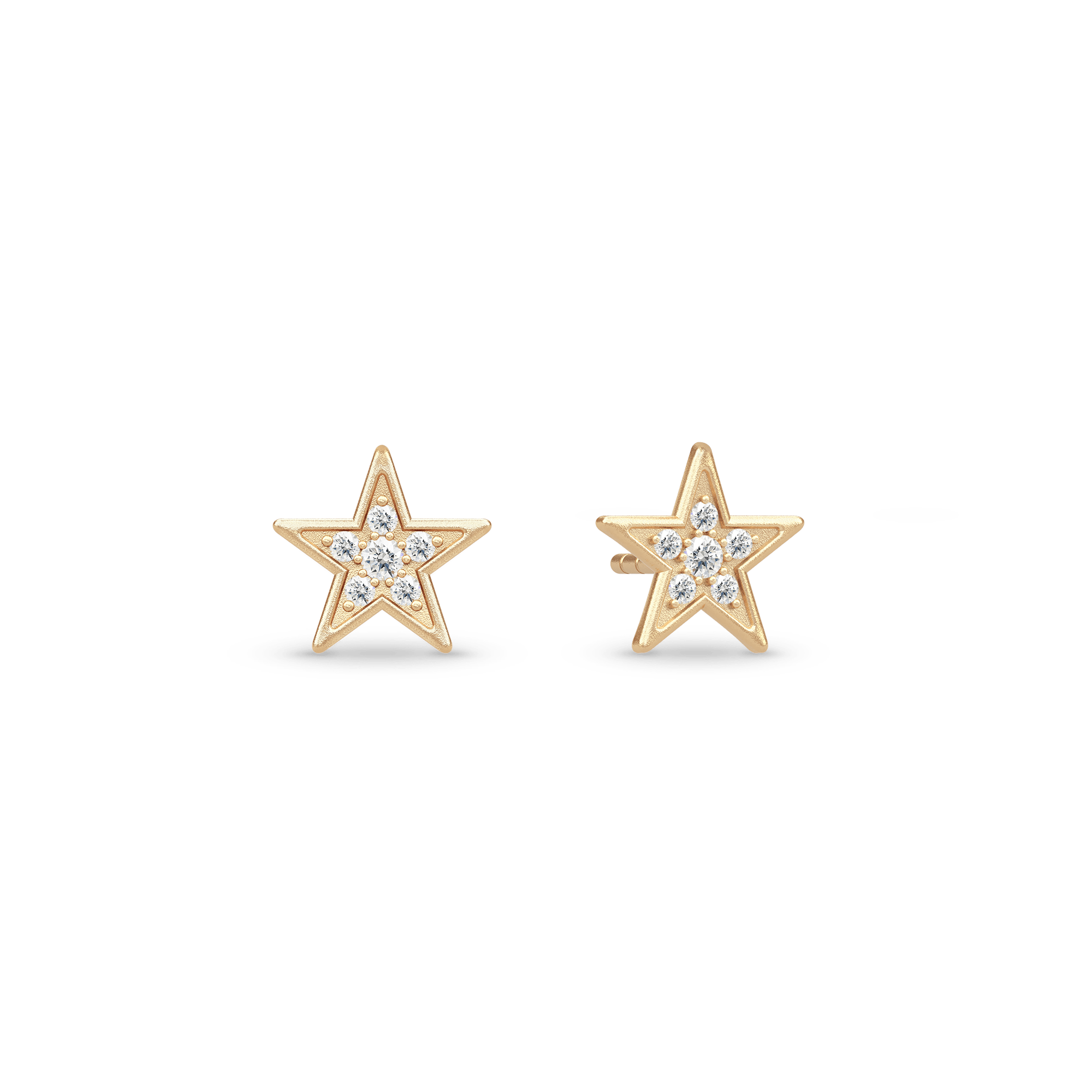 Stella ørestikker i guld med stjerneform og pavésat cubic zirconia, par set forfra