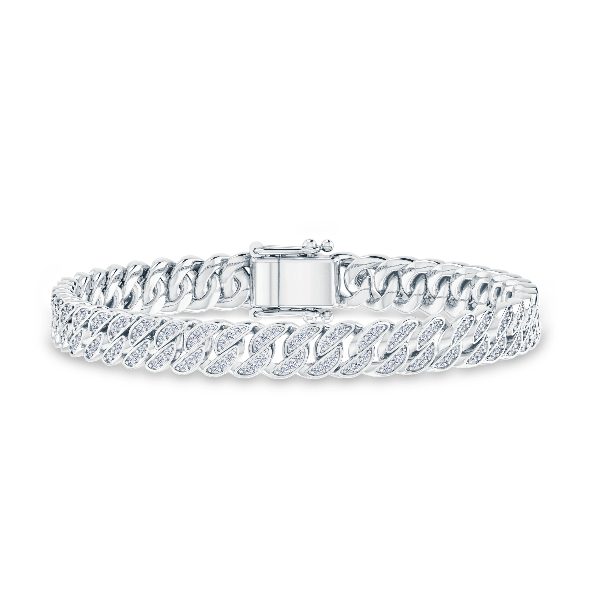 Curb Diamond armbånd i 18K hvidguld med diamantbesat curb-lænke, studiofoto