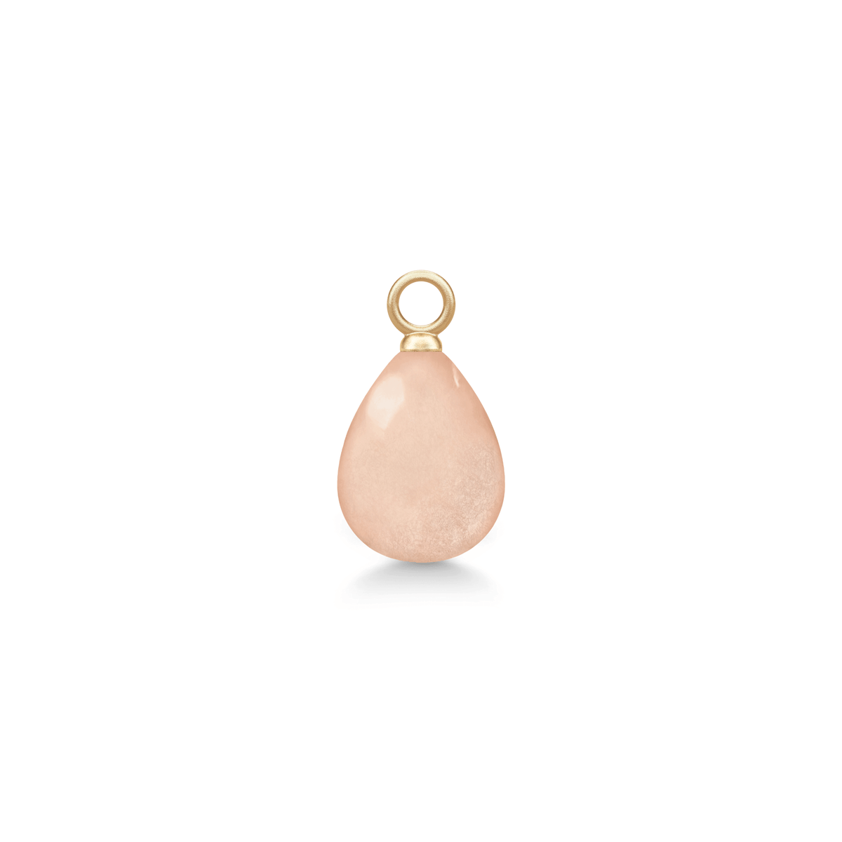 Elina Ear Pendant fra Julie Sandlau i guld med en dråbeformet rosa månesten, set forfra