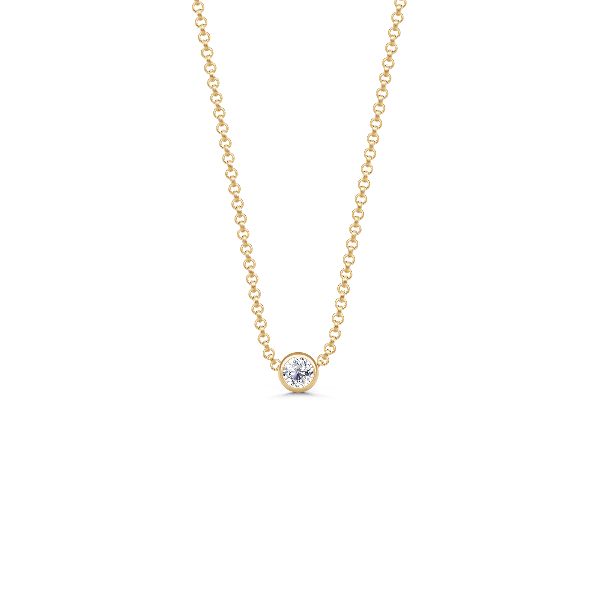 Gylden halskæde med enkelt rund diamant i lænkekæde, Luster Necklace fra Julie Sandlau