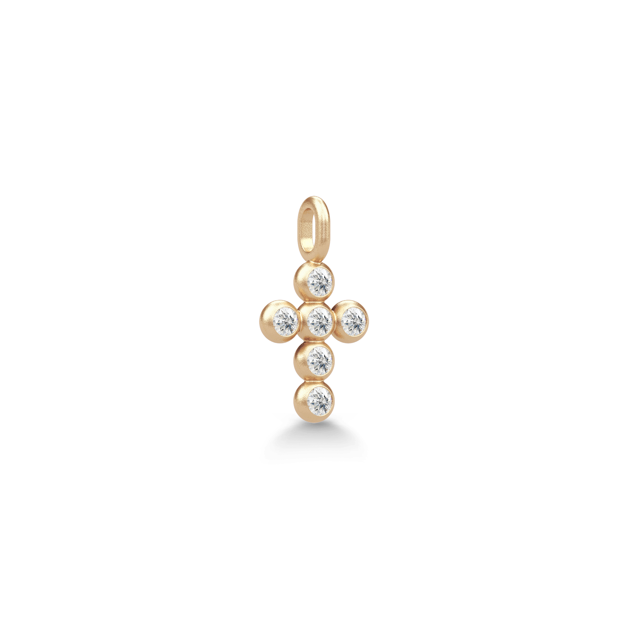 Diamond Cross Pendant - guldkors med runde diamanter, vinklet visning