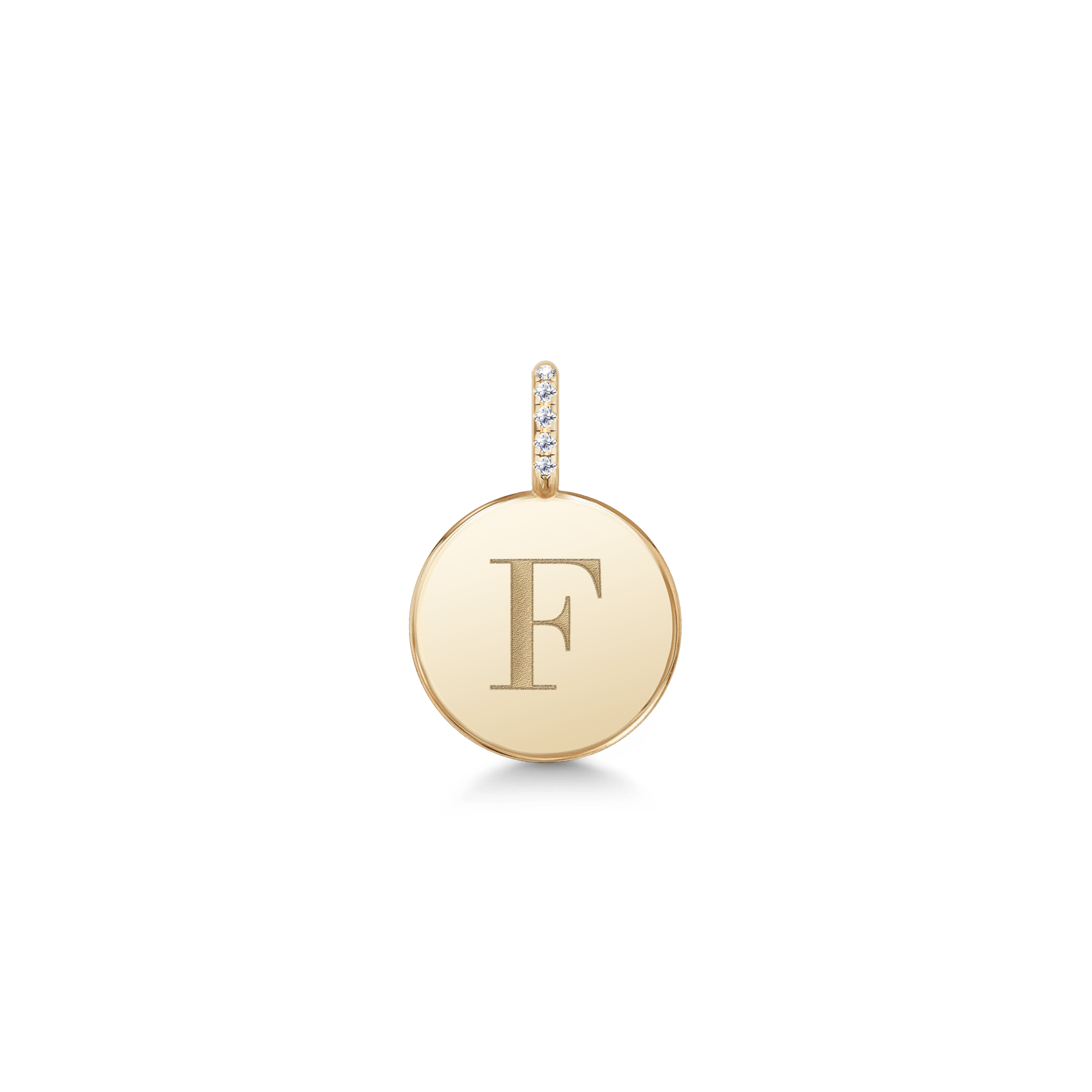 Love Letter Pendant i 14K guld med indgraveret bogstavet F og diamantbesat øsken