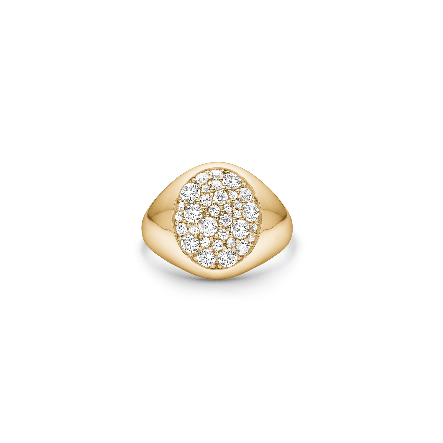 Multipave signetring fra Julie Sandlau i 18 karat guld med ovalt diamantbesat felt.