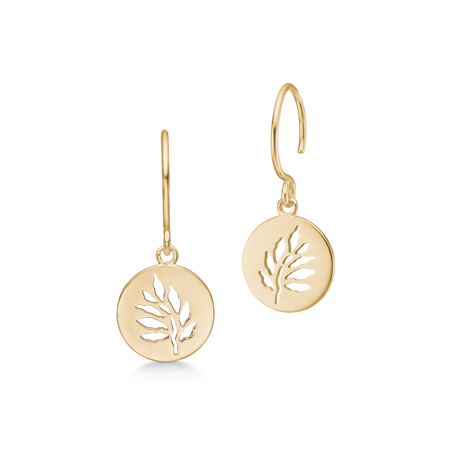 Par gyldne ørehængere med rundt vedhæng med livets træ-motiv, Signature Earrings fra Julie Sandlau