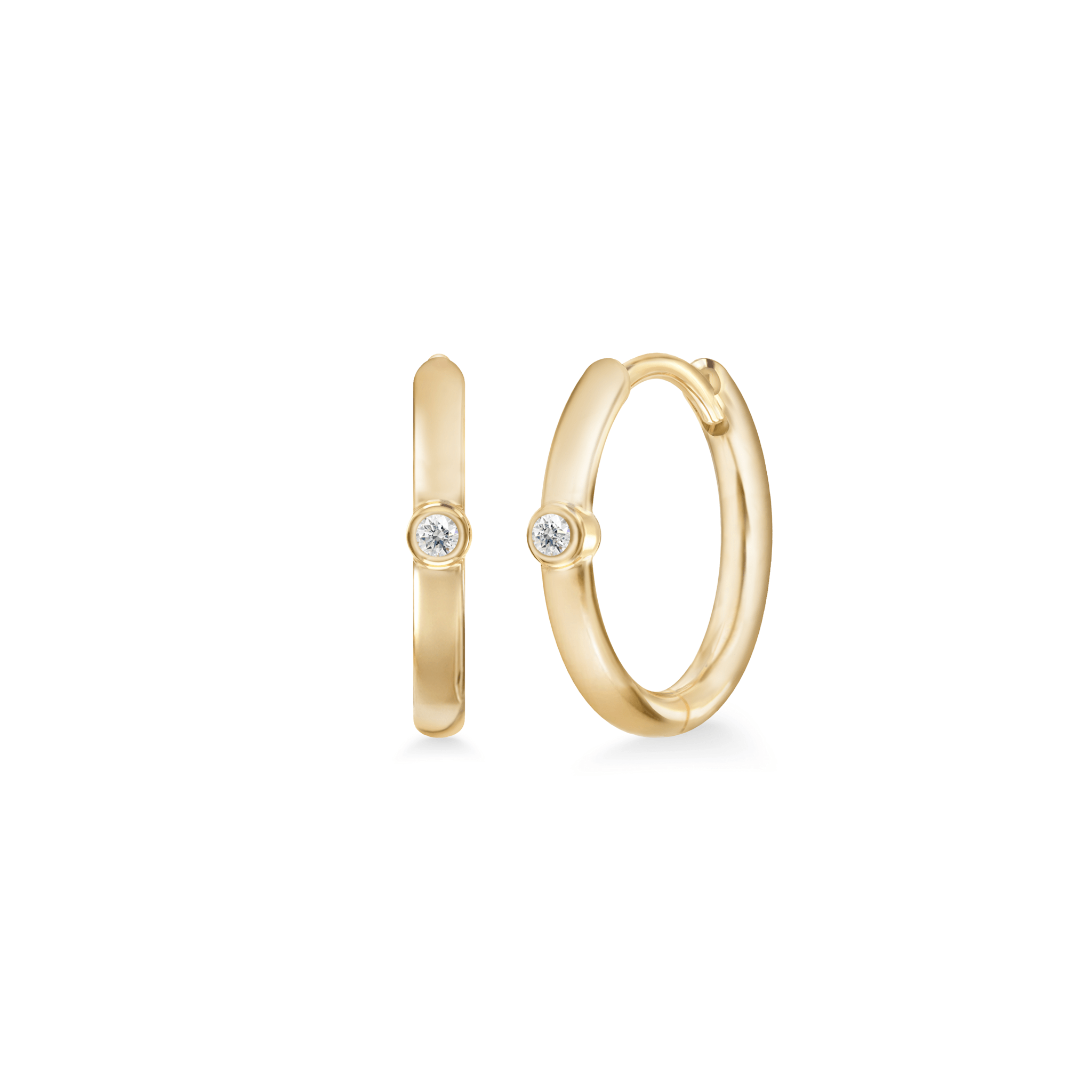 Purity Medium Hoop creoler i 14K guld med diamant, par set forfra