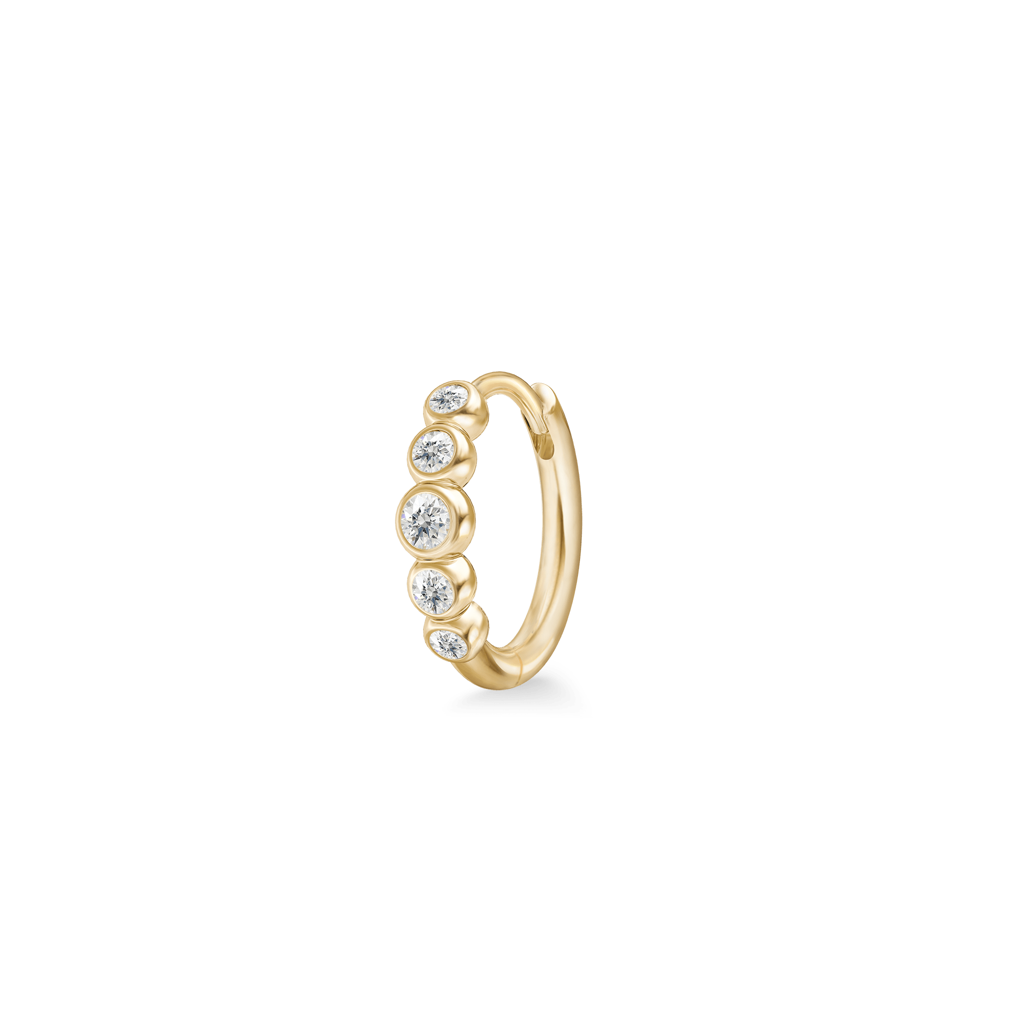 Pristine Medium Hoop i 14K guld – enkelt creol med fem diamanter, set fra siden