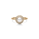 Elaine Ring I/SI brilliant cut diamonds with White Freshwater Pearl