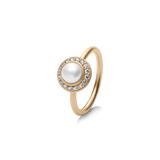 Elaine Ring I/SI brilliant cut diamonds with White Freshwater Pearl