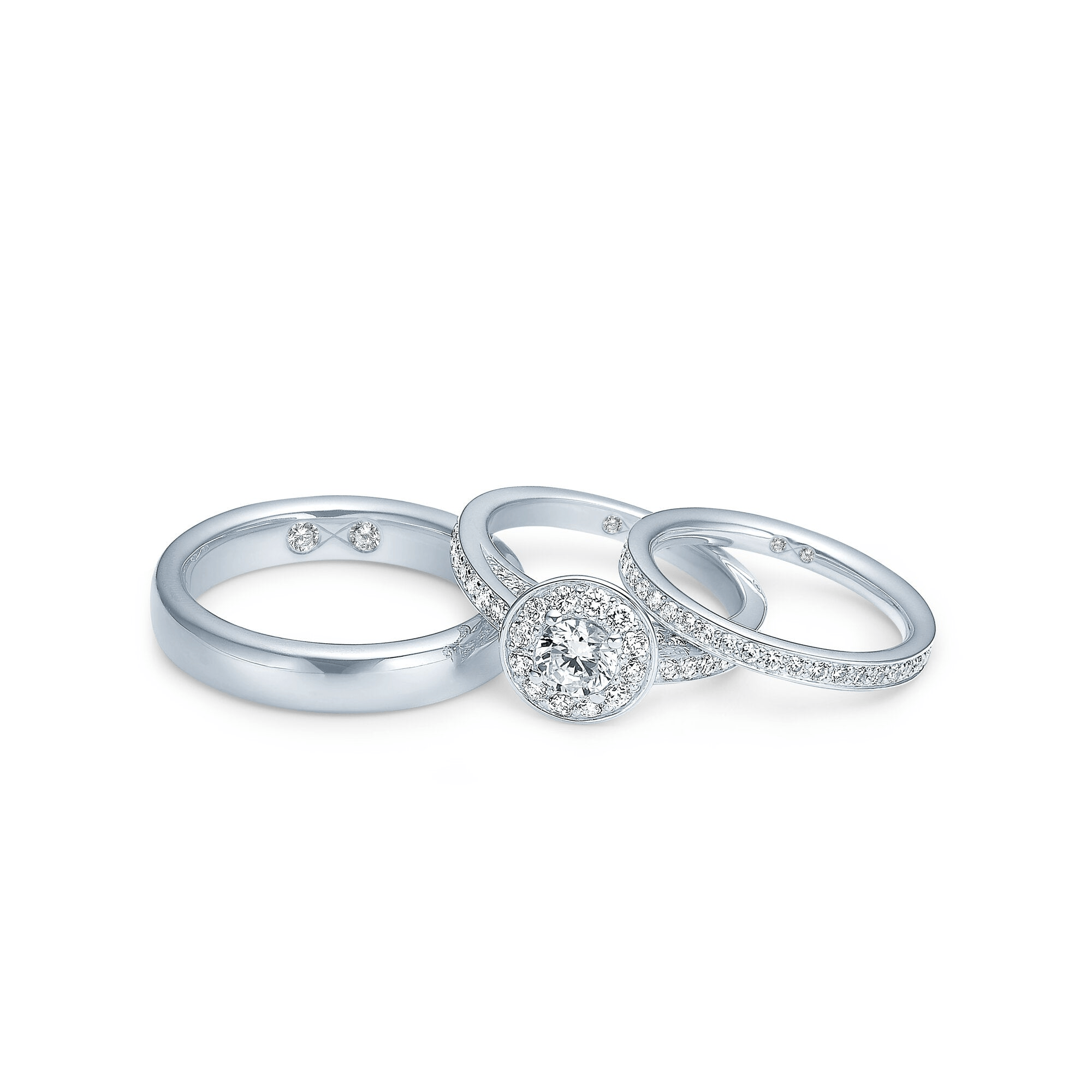 Medium Eternity Diamond Band stablet med halo-forlovelsesring i hvidguld