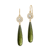 Heritage Earrings with Briolette Ear Pendants Olive Quartz